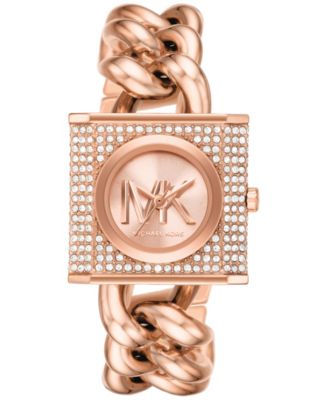 Women's MK Chain Lock Three-Hand Rose Gold-Tone Stainless Steel