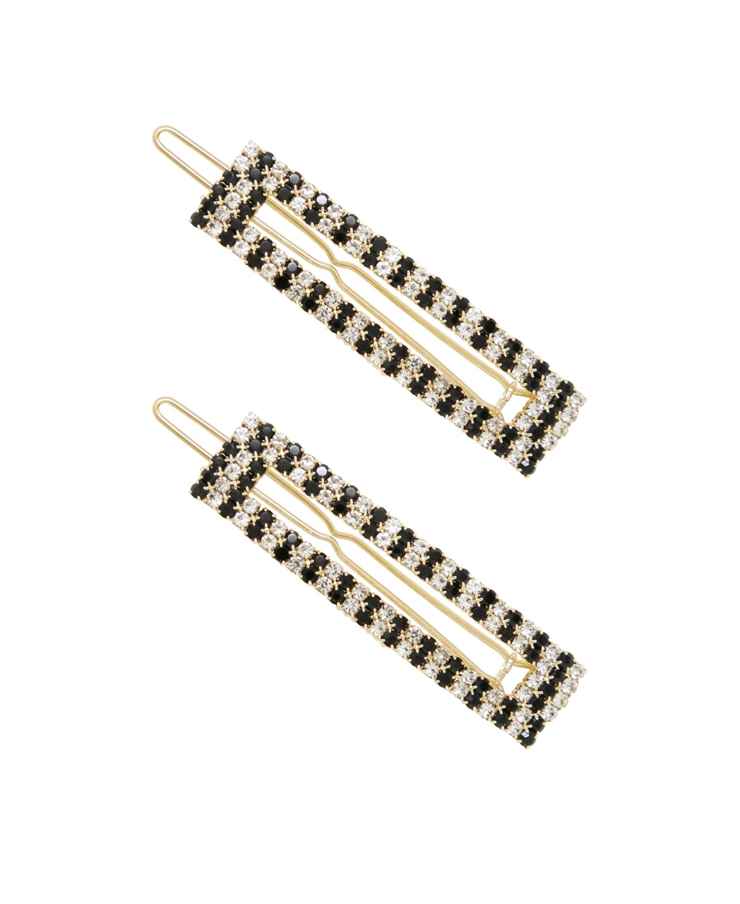 Black and Clear Crystal Rectangle Hair Barrettes