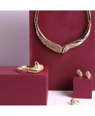 Women's Gold Embellished Twisted Necklace, Earrings, Bracelet And Ring (Set Of 4)