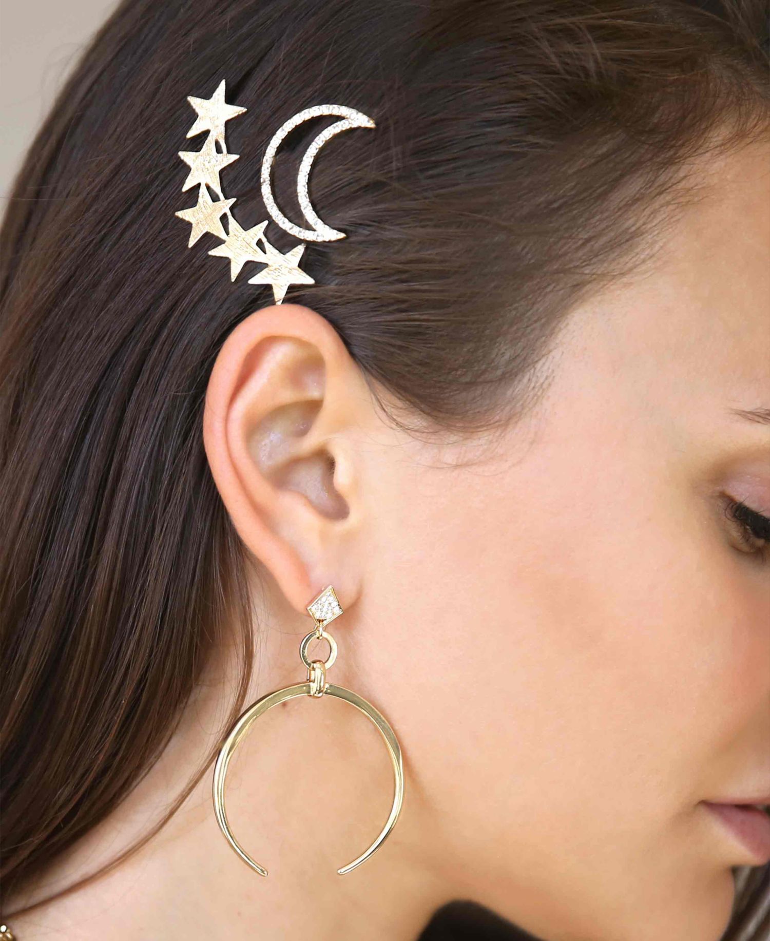 Stars and Moon Hair Barrettes in Gold-Tone, Set of 2