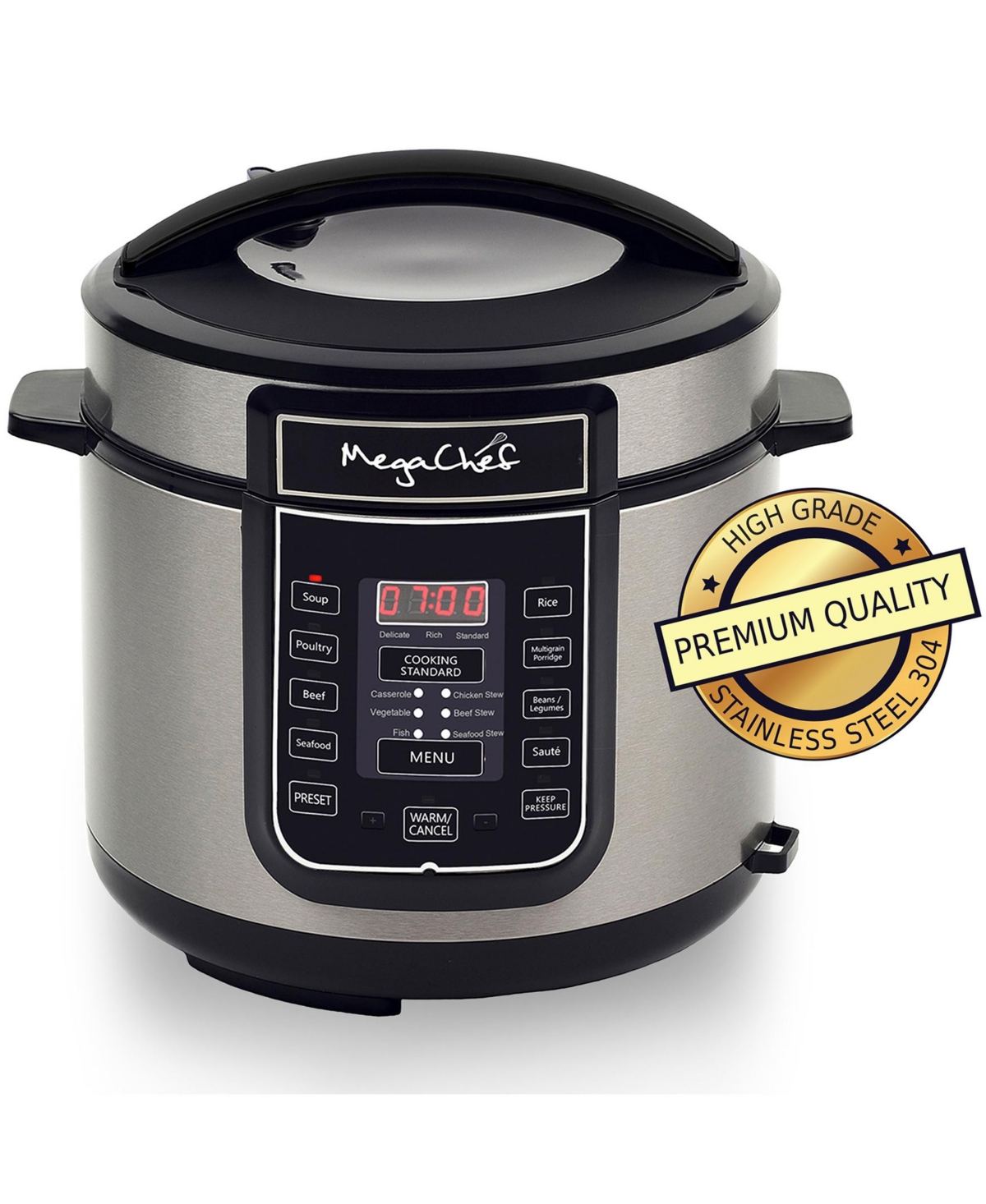 Megachef 6 Quart Digital Pressure Cooker With 14 Pre-set Multi-function Features In Silver