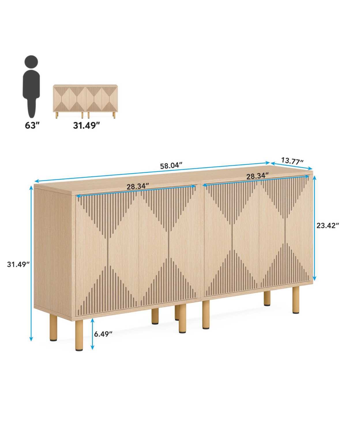 Tribesigns Modern White Storage Cabinet Set, Classic 59 inches Sideboard with doors for Living Room, Dining Room, Garage
