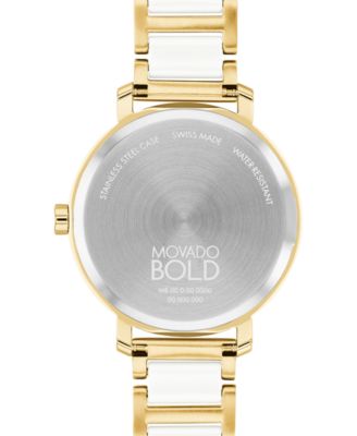 Women's Swiss Bold Evolution 2.0 White Ceramic & Gold Ion Plated Steel Bracelet Watch 34mm