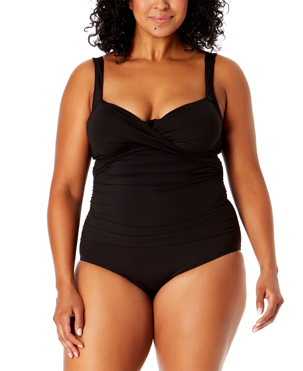 Plus Size Draped-Front One-Piece Swimsuit - Black