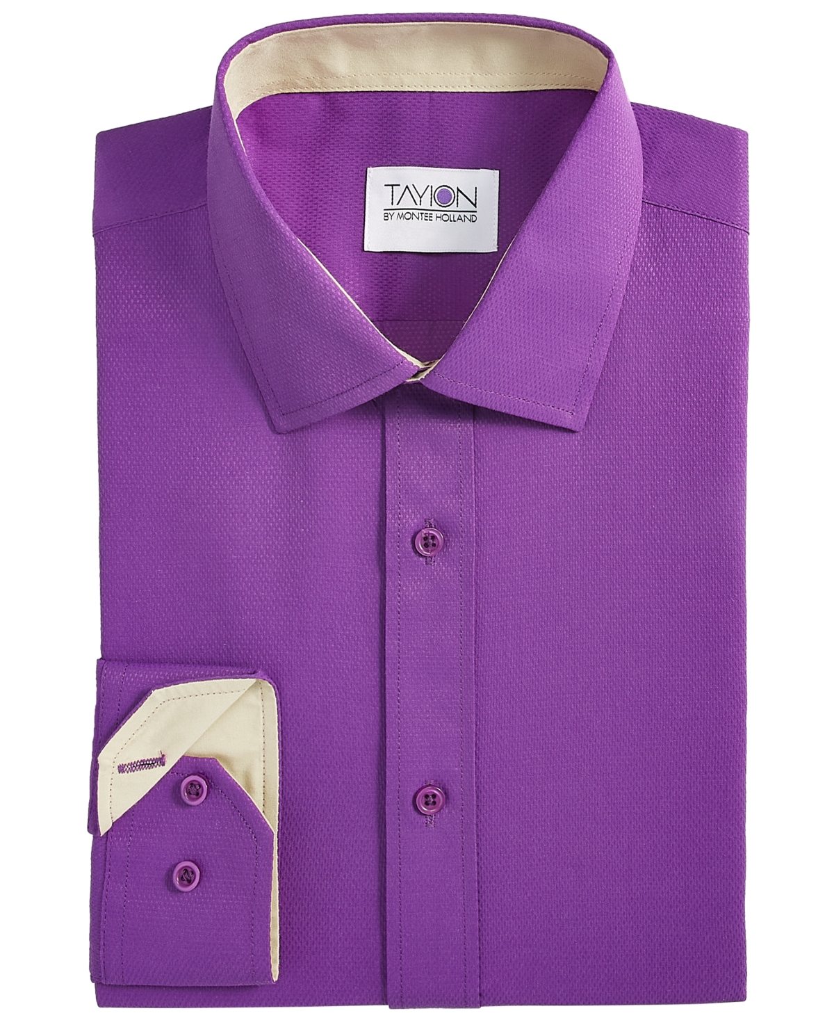 Tayion Collection Men's Slim-Fit Gold Trim Solid Dress Shirt - Purple And Gold