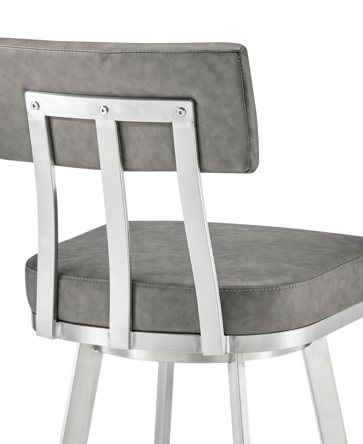 Armen Living Benjamin Swivel Bar Stool in Brushed Stainless Steel with Faux Leather - Brushed Stainless Steel
