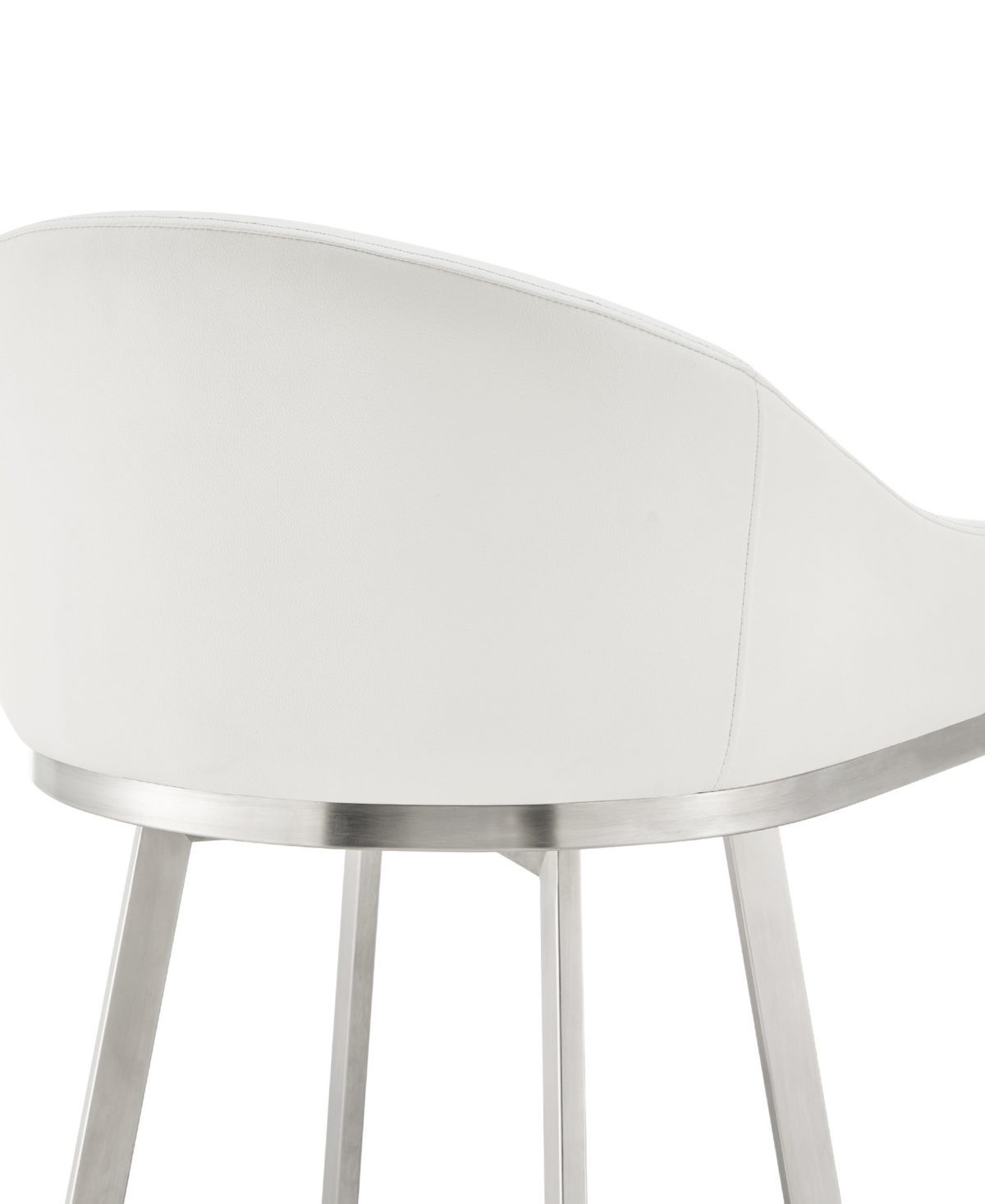 Armen Living Eleanor 30" Swivel Bar Stool In Brushed Stainless Steel With Faux Leather In White,brushed Stainless Steel
