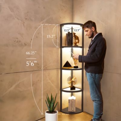 Fantasy Edge - Corner Glass Display Shelf Floor Lamp with Fully Dimmable LED, Remote Control