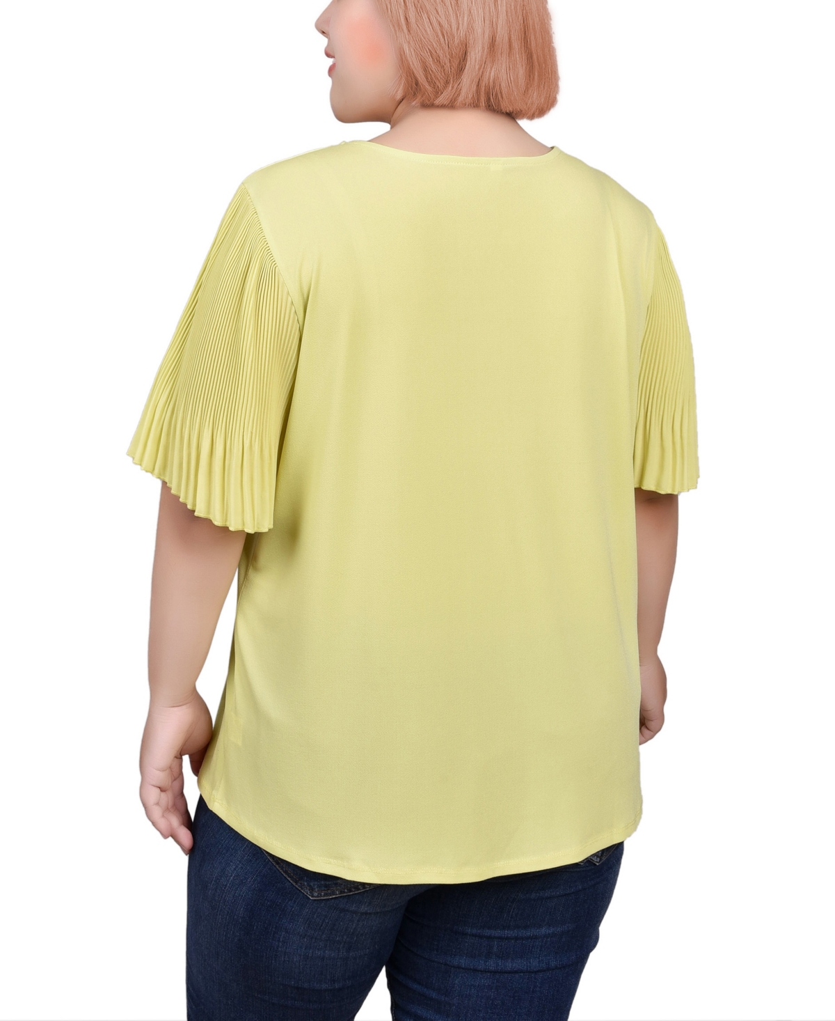 Ny Collection Plus Size Pleated-sleeve Top In Celery Green