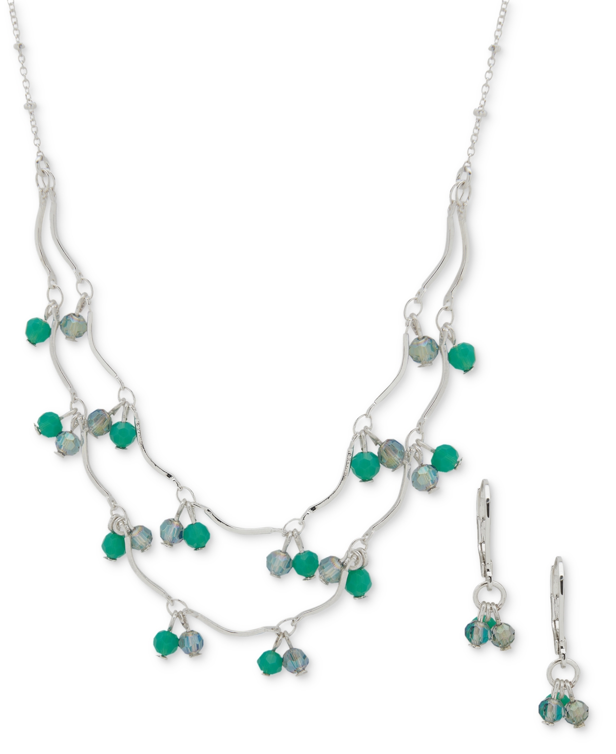 Shop Anne Klein Silver-tone Shaky Bead Layered Statement Necklace & Drop Earrings Set In Blue
