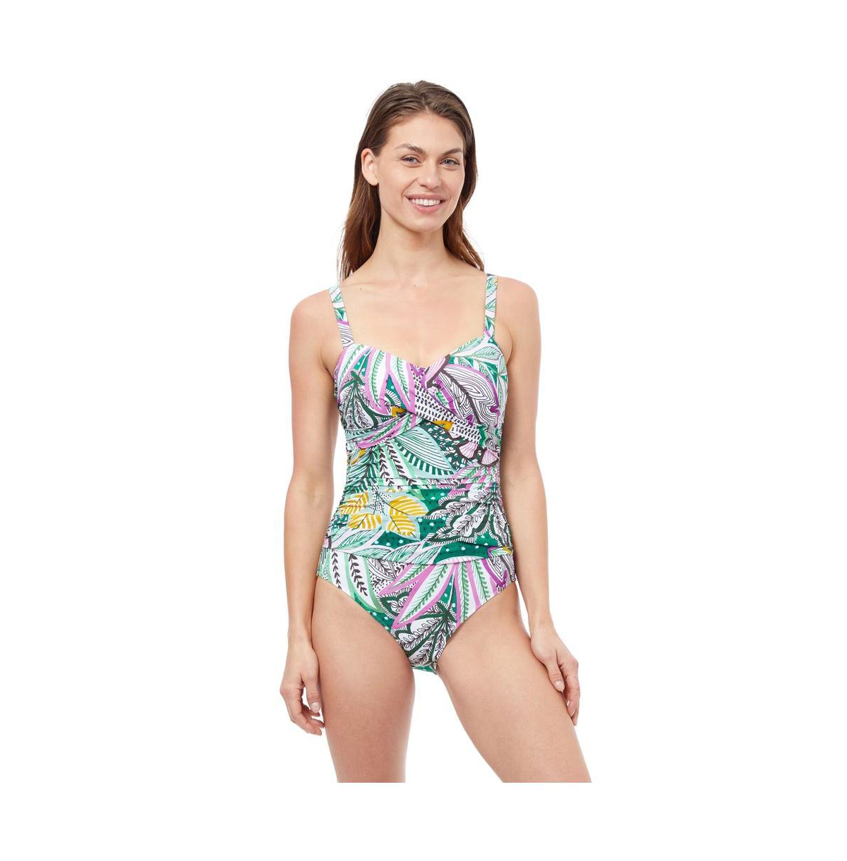 Women's Tropic Boom D Cup wide strap one piece swimsuit - Multi/green
