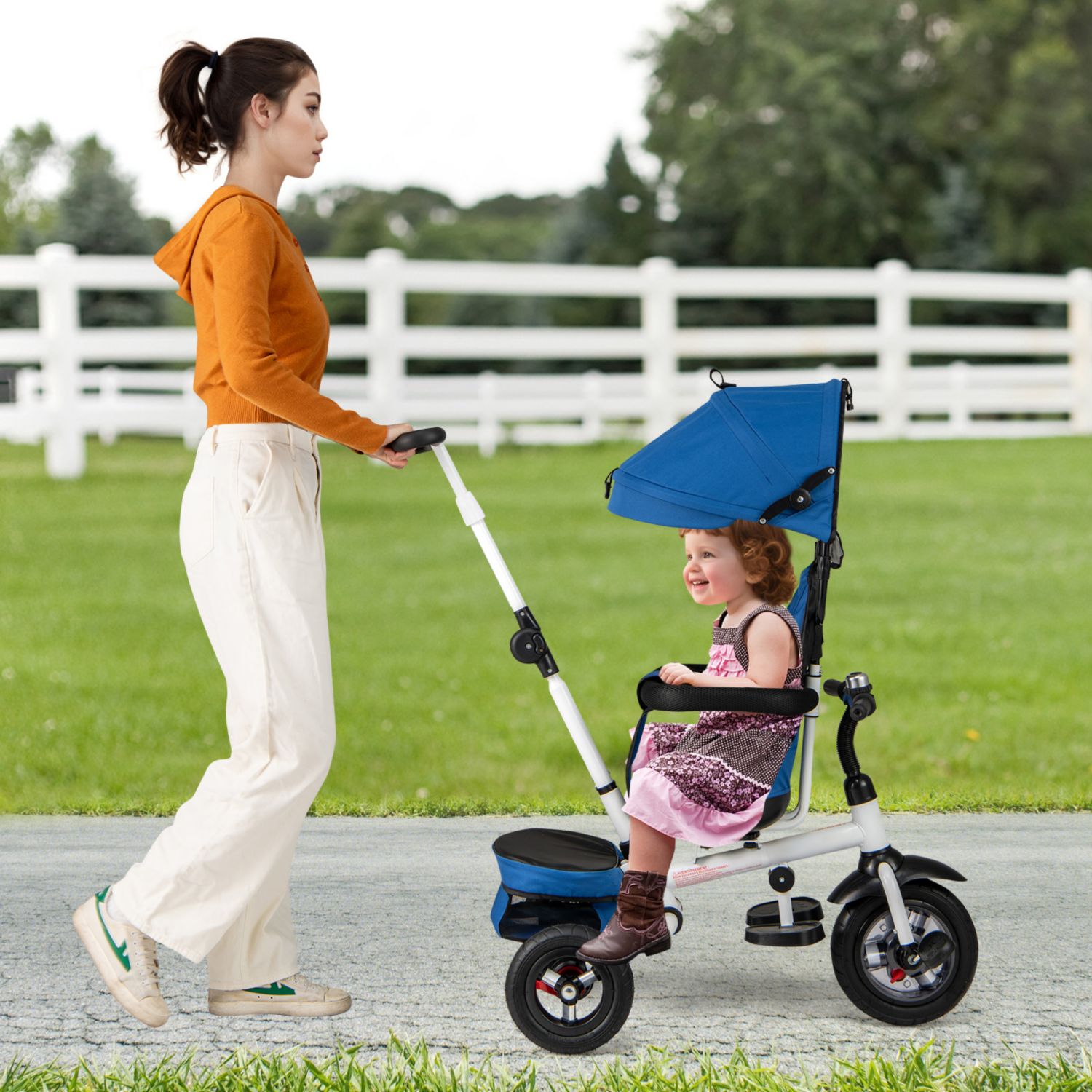 Foldable Tricycle Stroller for Toddlers with Adjustable Canopy and Seat