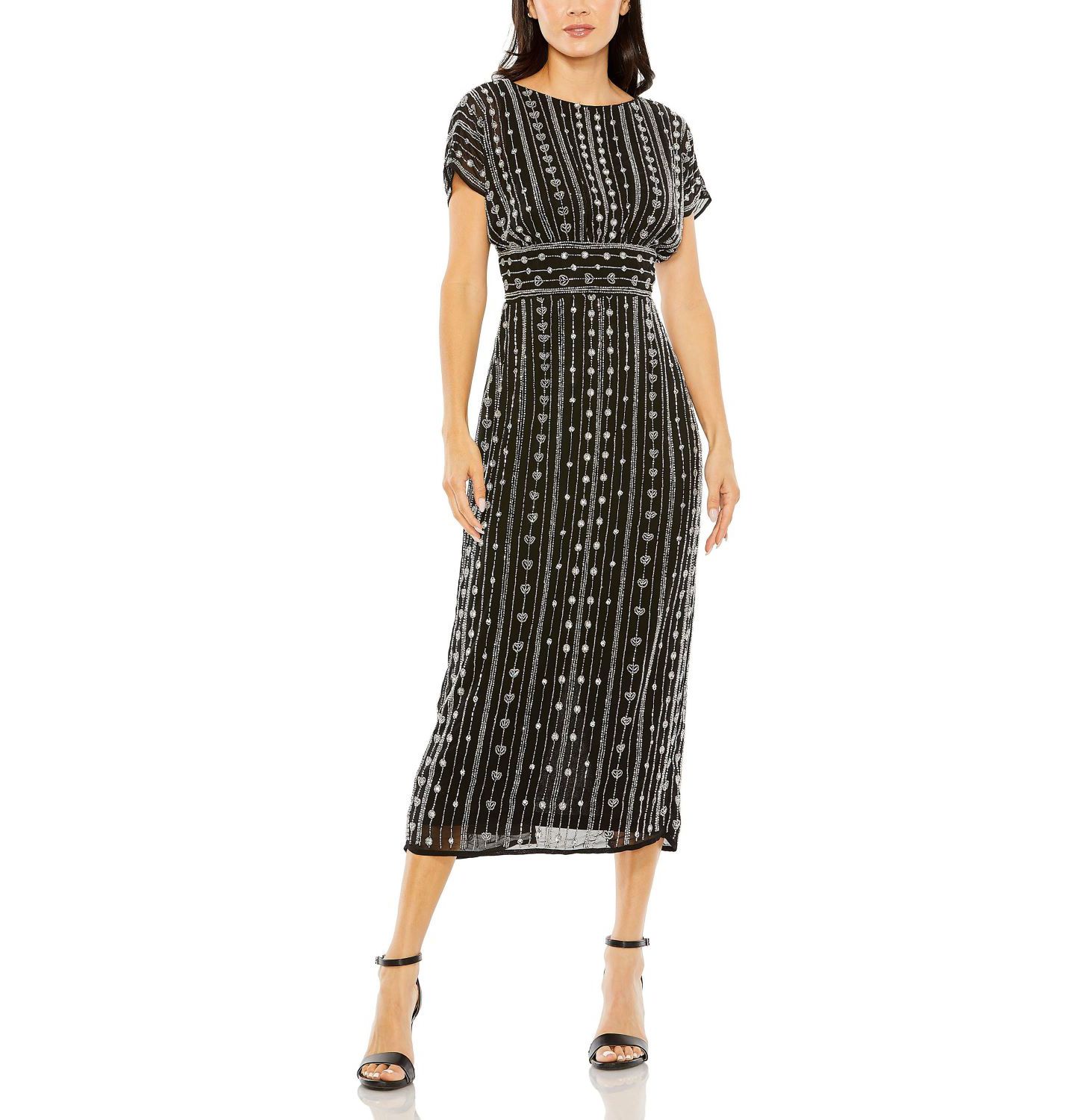 Женское платье Mac Duggal Beaded Cap Sleeve Column Midi, цвет: Чёрный — фото 1