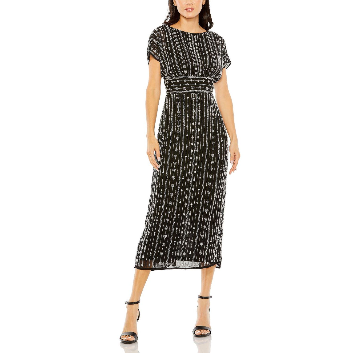 Women's Beaded Cap Sleeve Column Midi Dress