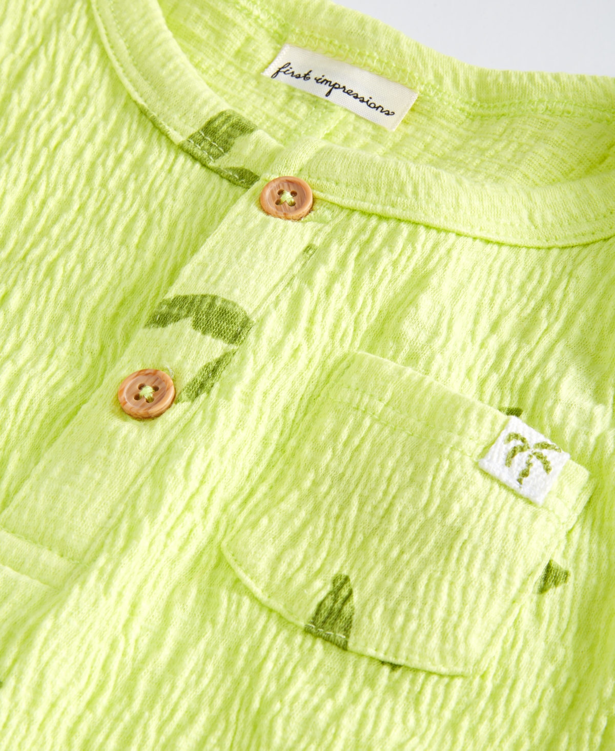 Shop First Impressions Baby Boys 2-pc. Large Palm Henley Romper & Hat Set, Created For Macy's In Citrus Fruit