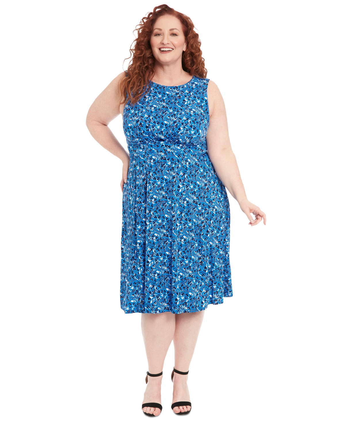 London Times Plus Size Sleeveless Fit & Flare Midi Dress