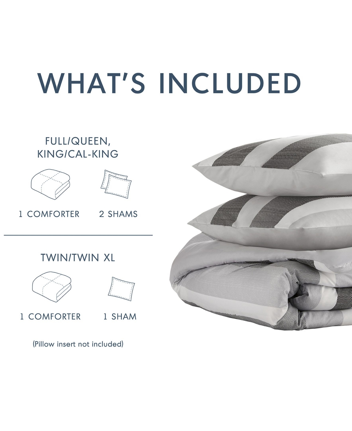 510 Design Blake Stripe Textured Print 3-Pc. Comforter Set, King/Cal - Gray