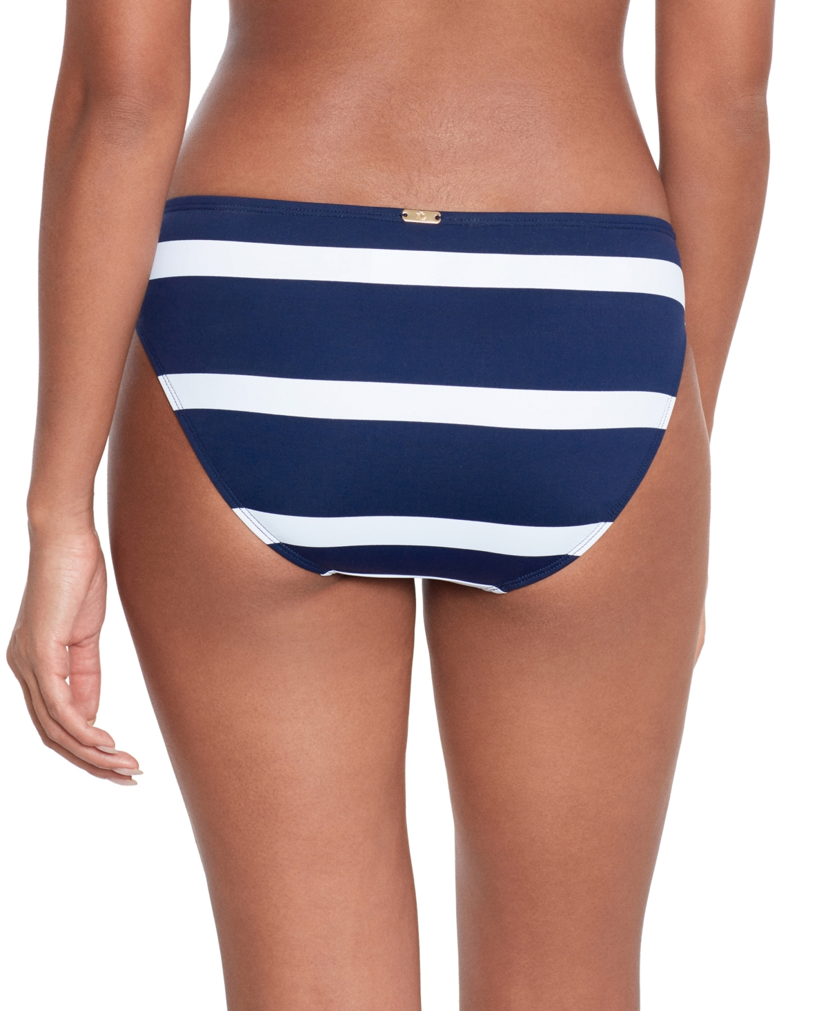 Shop Lauren Ralph Lauren Women's Striped O-ring Hipster Bikini Bottoms In Dark Navy