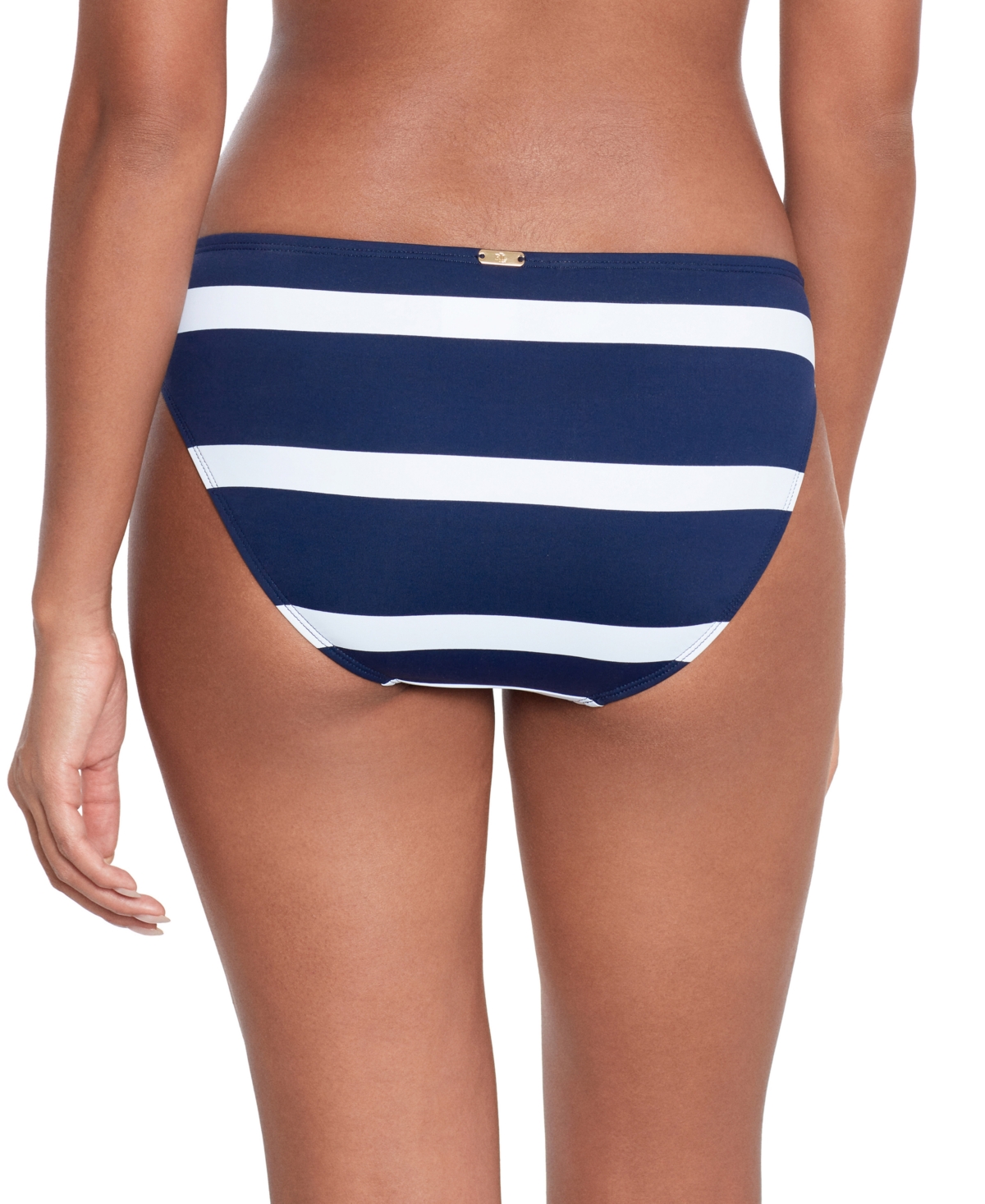 Shop Ralph Lauren Women's Striped O-ring Hipster Bikini Bottoms In Dark Navy