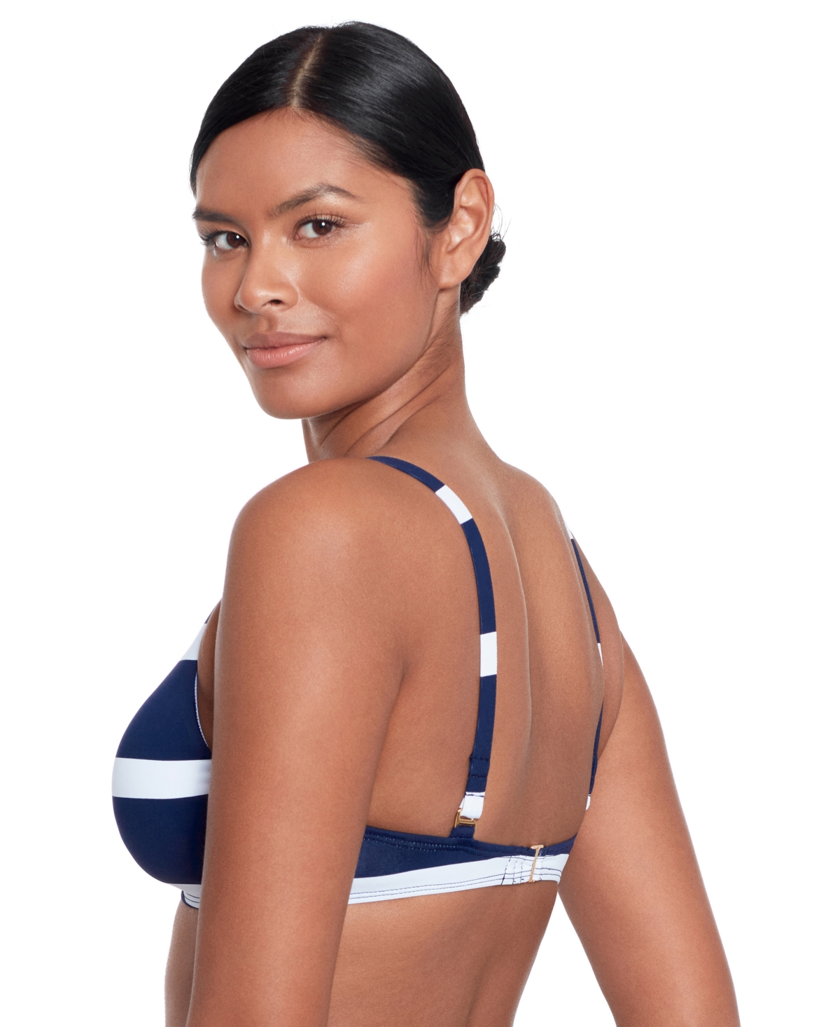 Shop Ralph Lauren Women's Striped O-ring Bikini Top In Dark Navy
