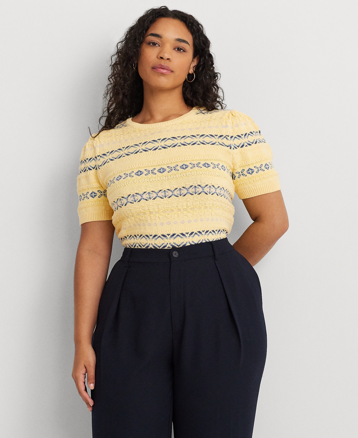 Shop Lauren Ralph Lauren Plus Size Fair Isle Puff-sleeve Sweater In Multi