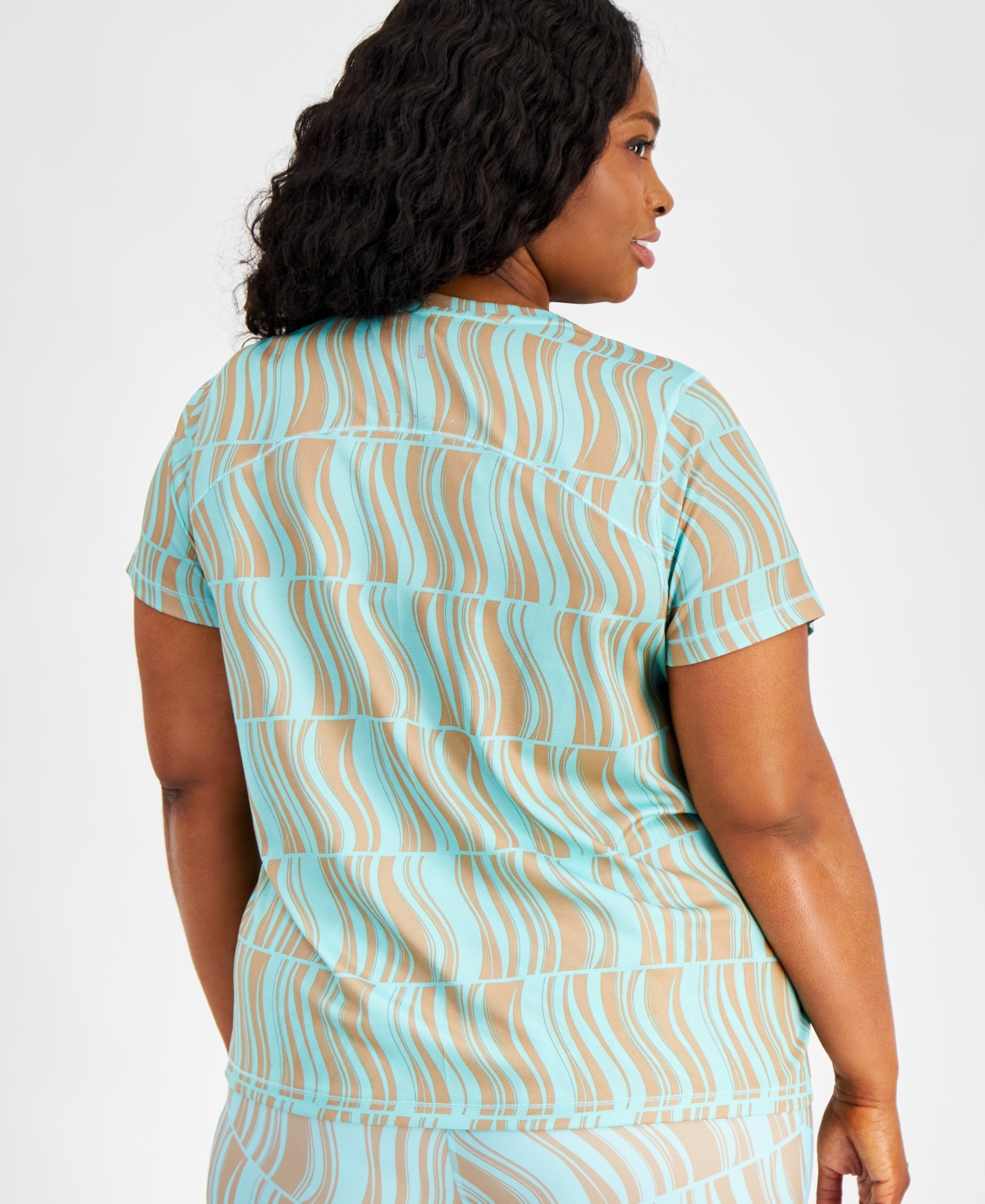 Id Ideology Plus Size Geo-Print Mesh Short-Sleeve Top, Created for Macy's