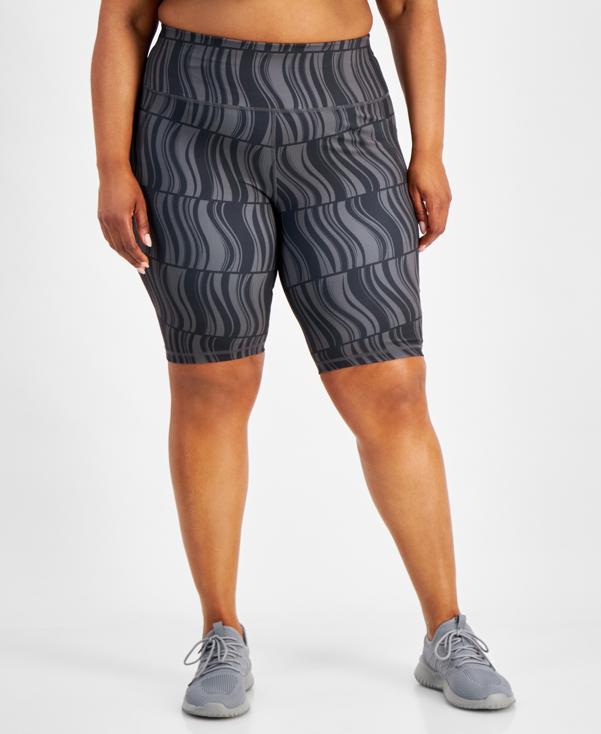Plus Size Compression Geo-Print 10" Bike Shorts, Created for Macy's - Ocean Sigh