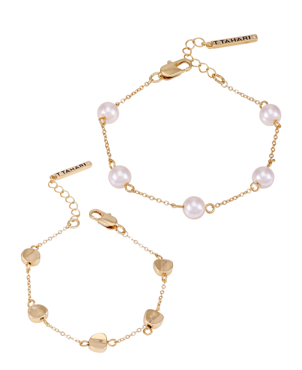 Shop T Tahari Gold-tone 2-piece Imitation Pearl Line Bracelet Set