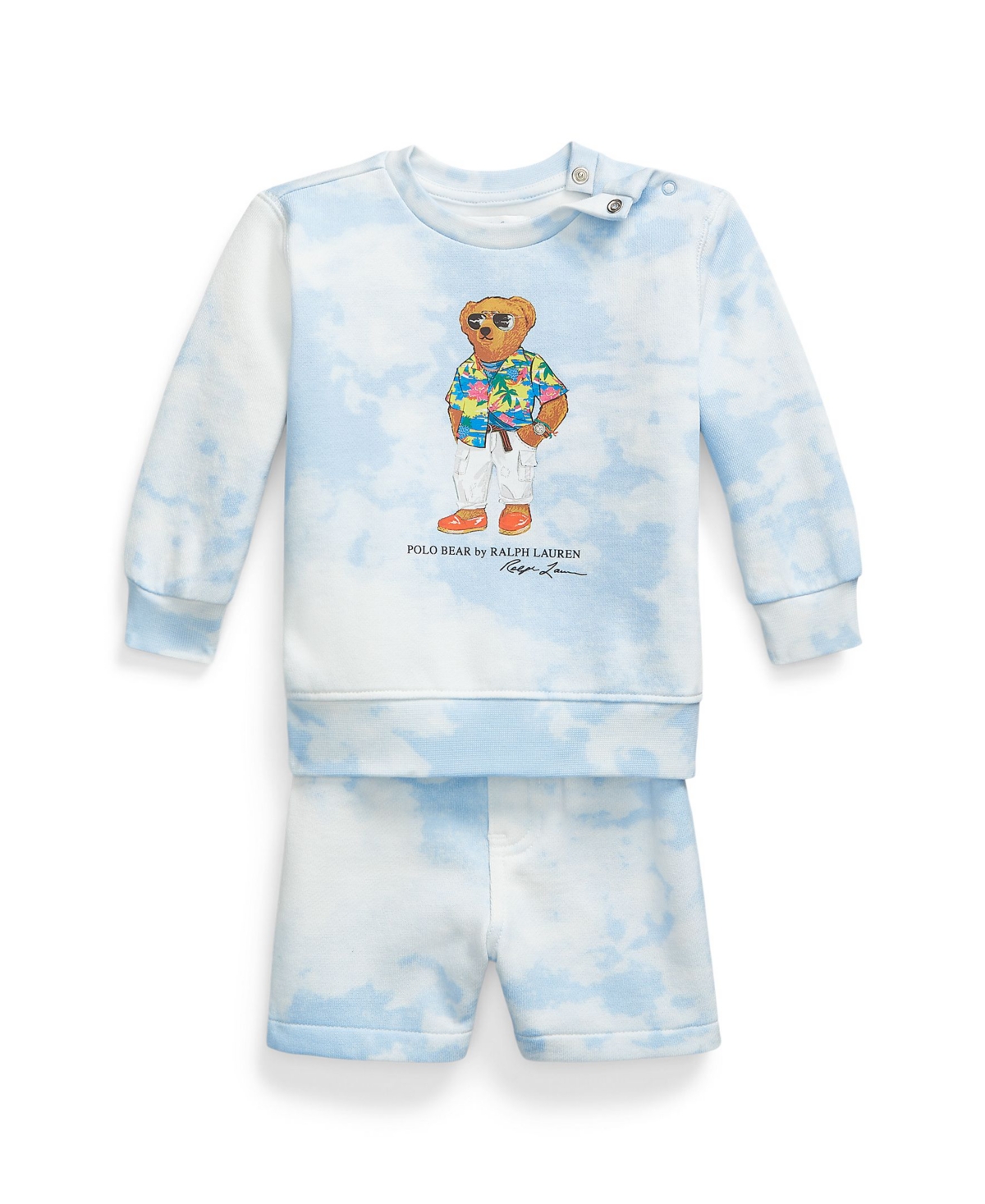 Shop Polo Ralph Lauren Baby Boys Polo Bear Fleece Sweatshirt And Shorts Set In Riviera Blue Cloud Wash