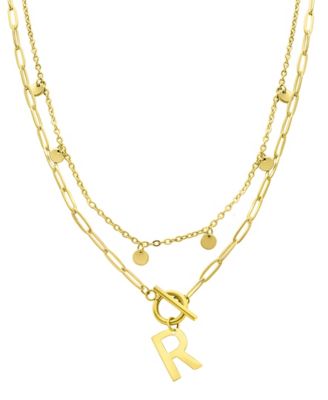 Tarnish Resistant 14K Gold-Plated Confetti and Paperclip Layered Initial Toggle Necklace