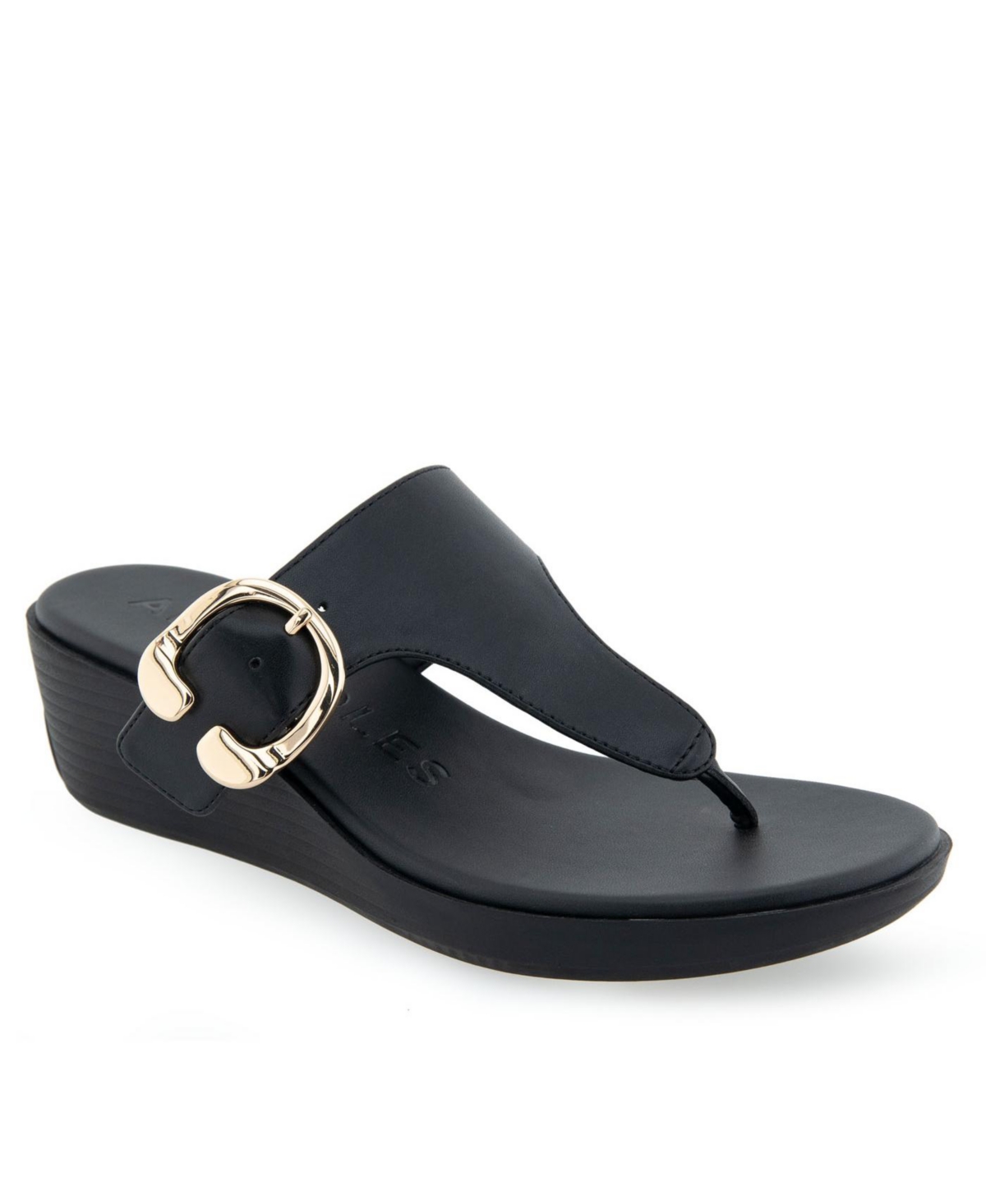 Shop Aerosoles Women's Izola Wedge Sandals In Black Polyurethane