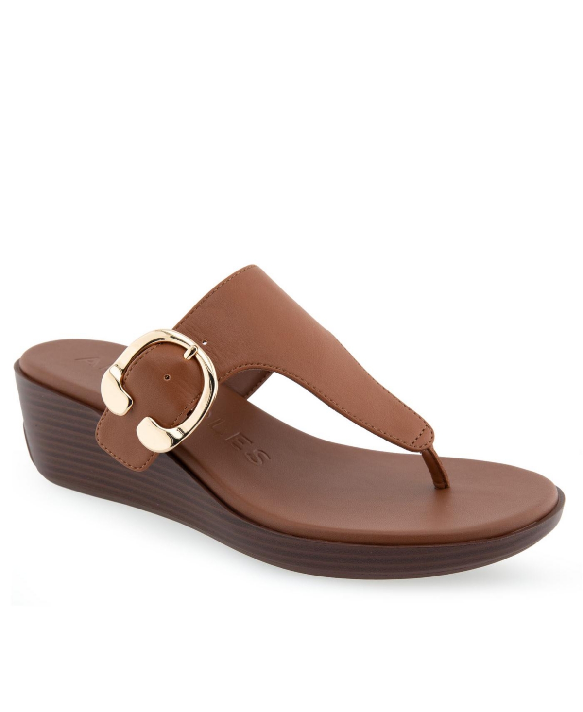 Shop Aerosoles Women's Izola Wedge Sandals In Tan Polyurethane Leather