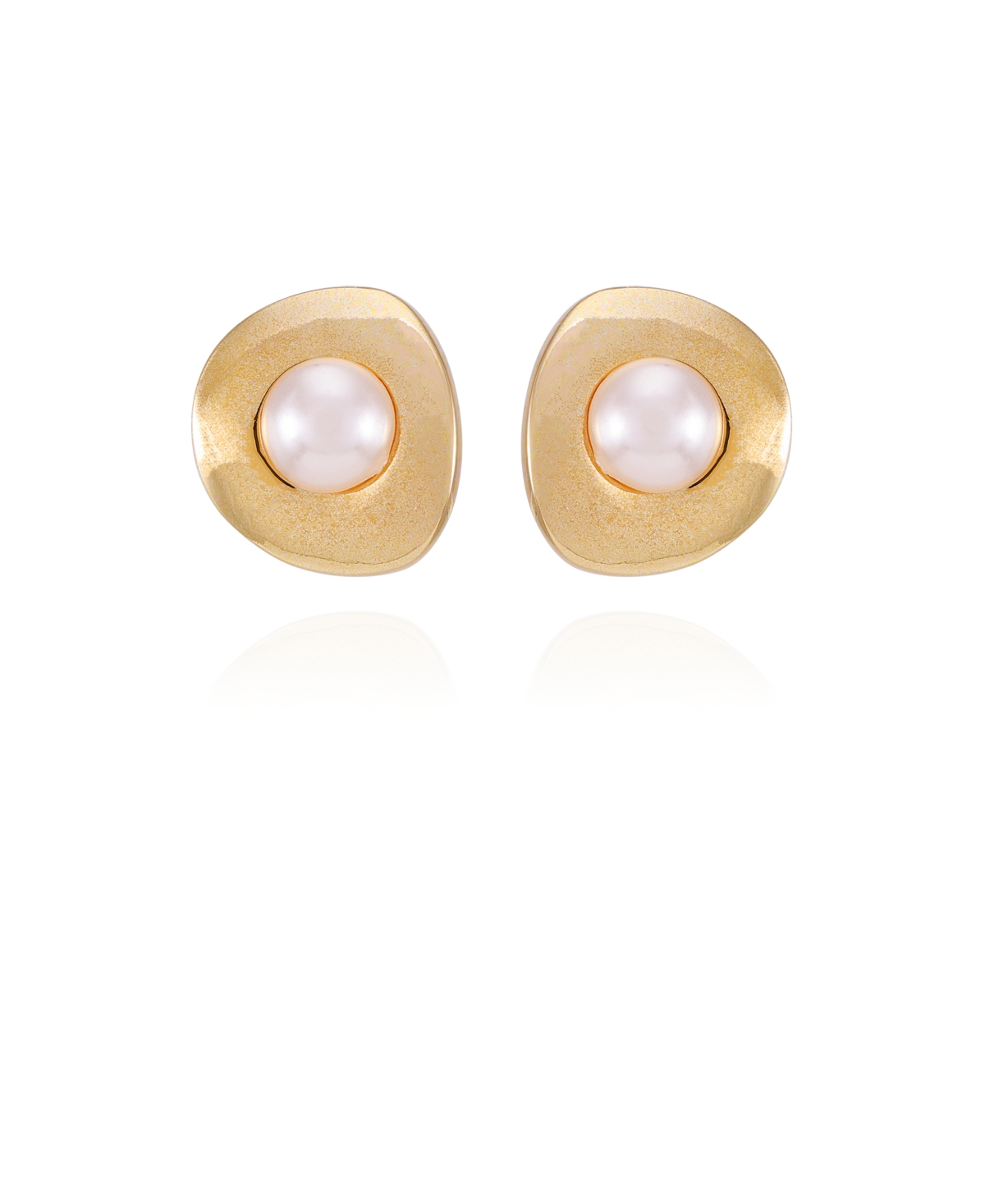 Gold-Tone Imitation Pearl Clip On Button Earrings - Gold