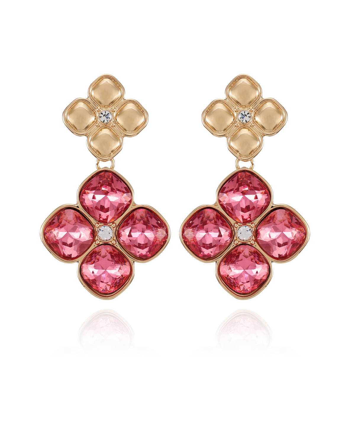 Shop T Tahari Gold-tone Rose Glass Stone Clip On Drop Earrings