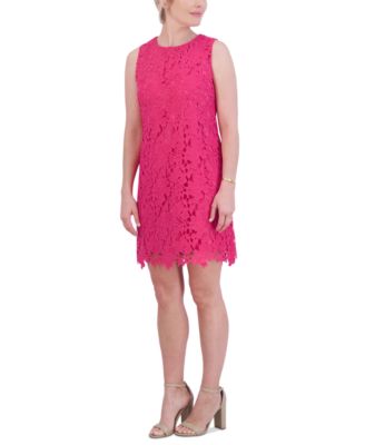Jessica Howard Women's Black Lace Overlay Shift Dress With 3/4 Sleeves