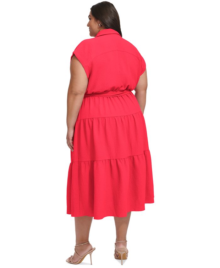 DKNY Plus Size Tiered Fit & Flare Shirtdress - Macy's