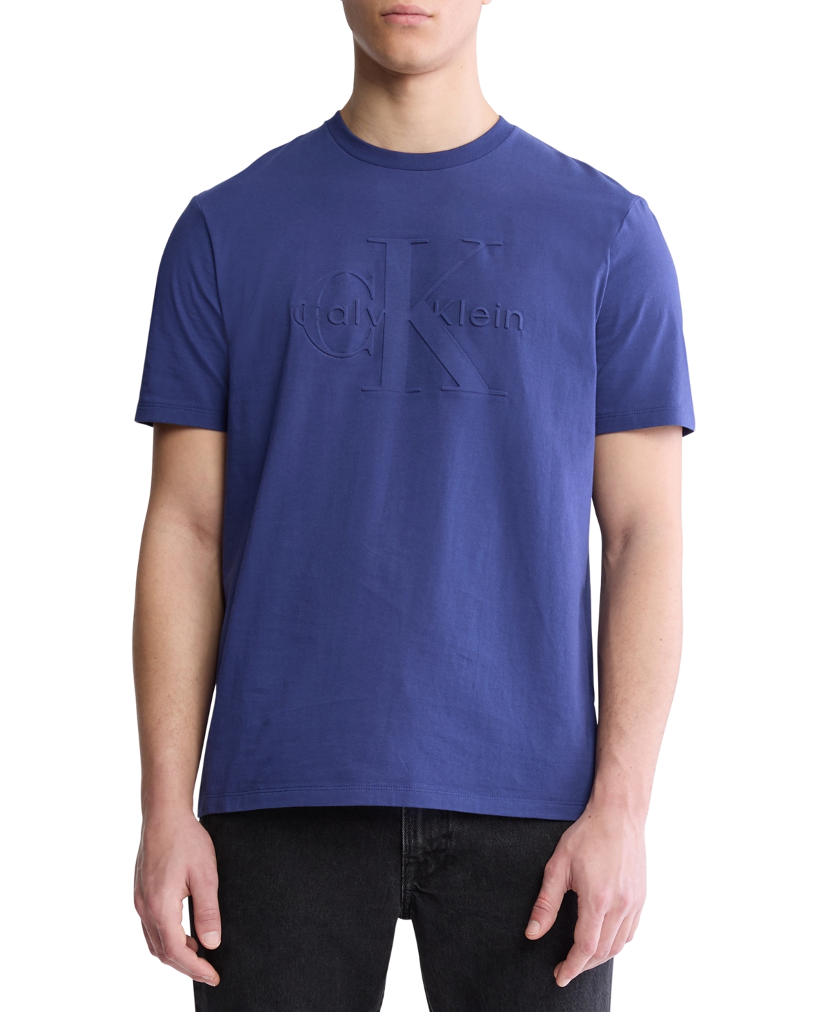 Men's Regular-Fit Embossed Monogram Logo Graphic T-Shirt - Blueprint