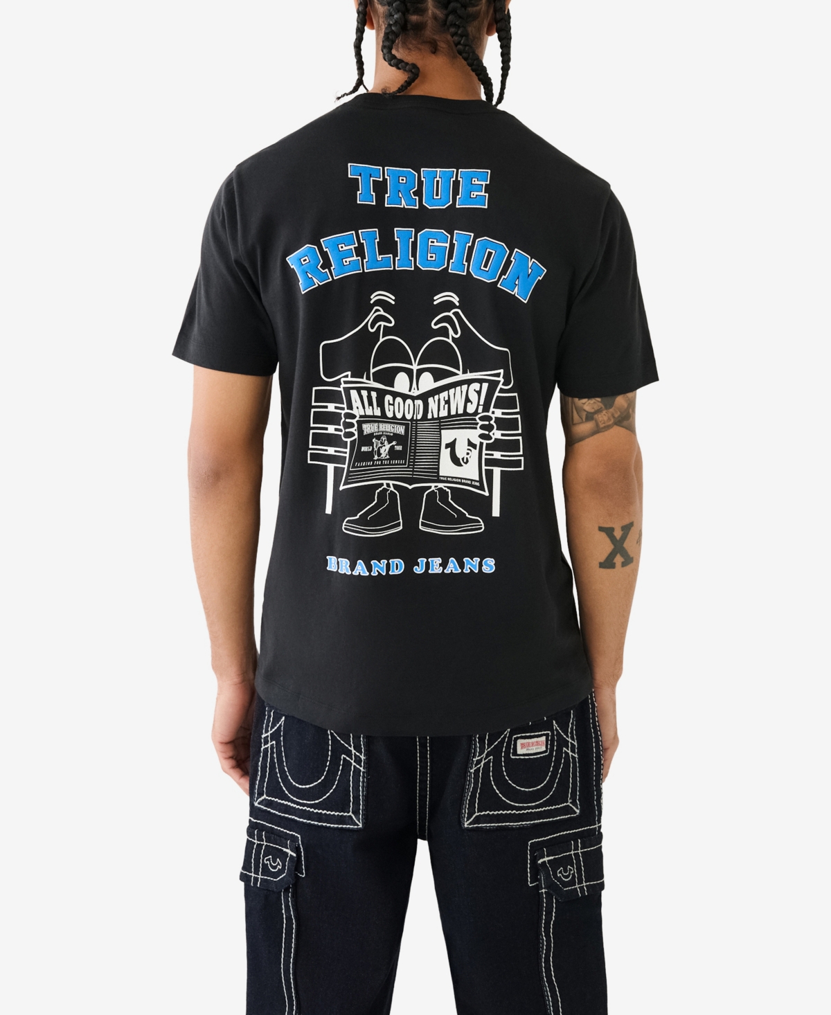Shop True Religion Men's Short Sleeve Shoey News T-shirts In Jet Black