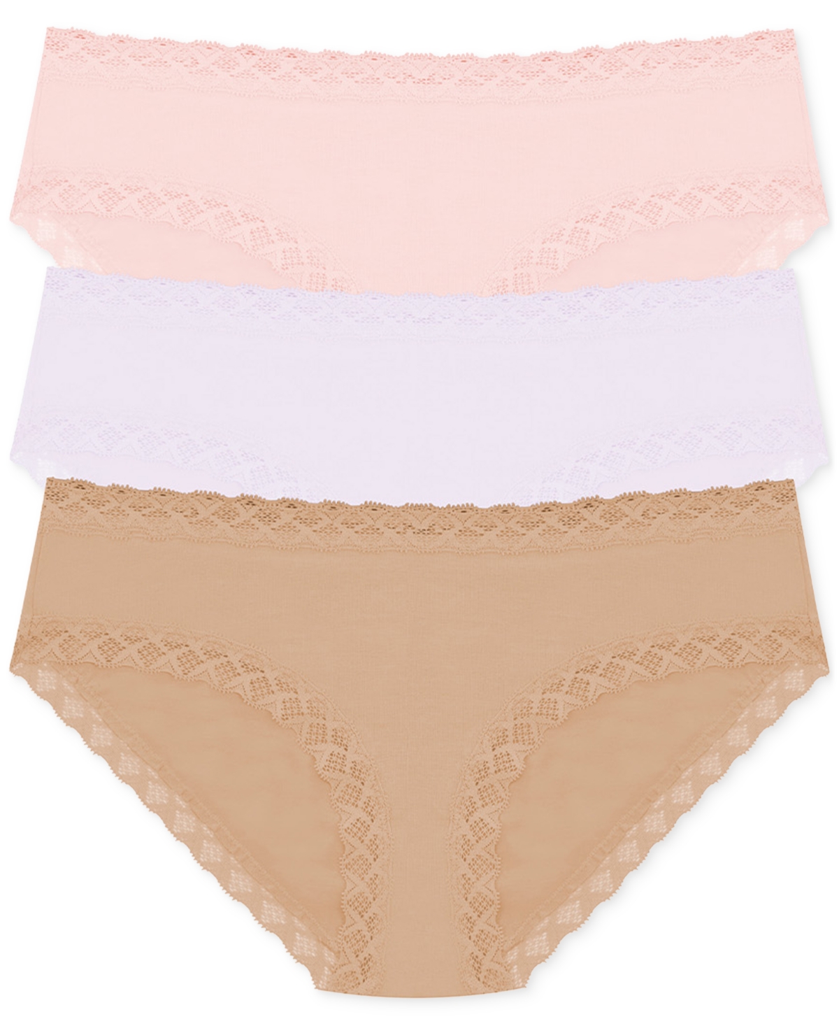 Shop Natori Bliss Lace-trim Cotton Brief Underwear 3-pack 156058mp In Sea,lil,cf