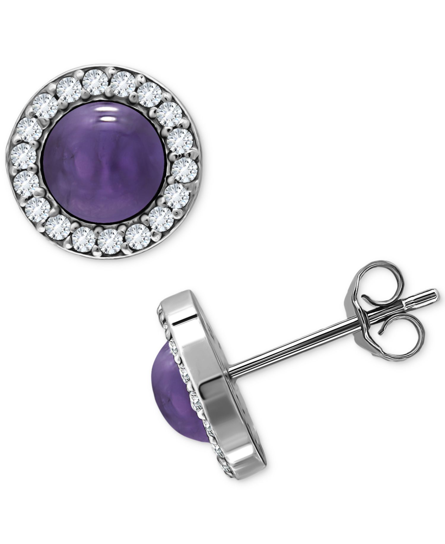 Onyx & Cubic Zirconia Halo Stud Earrings in Sterling Silver
