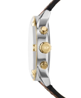 Men's Spiked Chronograph Brown Leather Watch 49mm