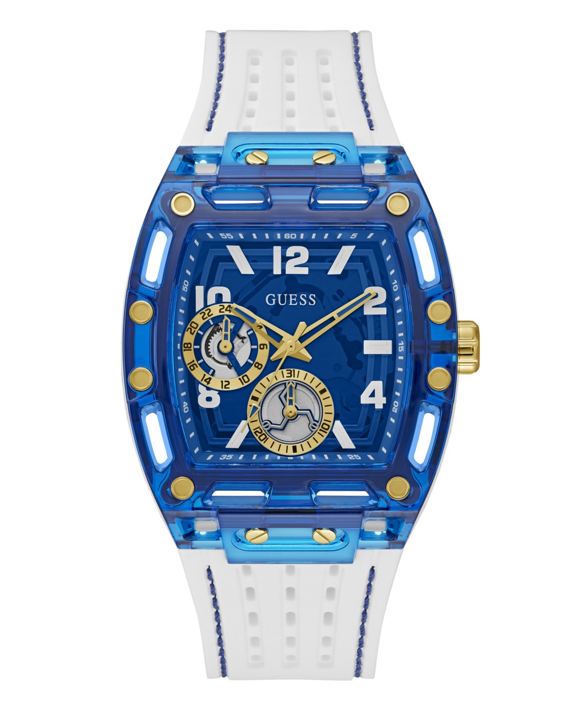 Мужские часы GUESS Multi-Function на белом силиконовом ремешке, 44 мм — фото 2
