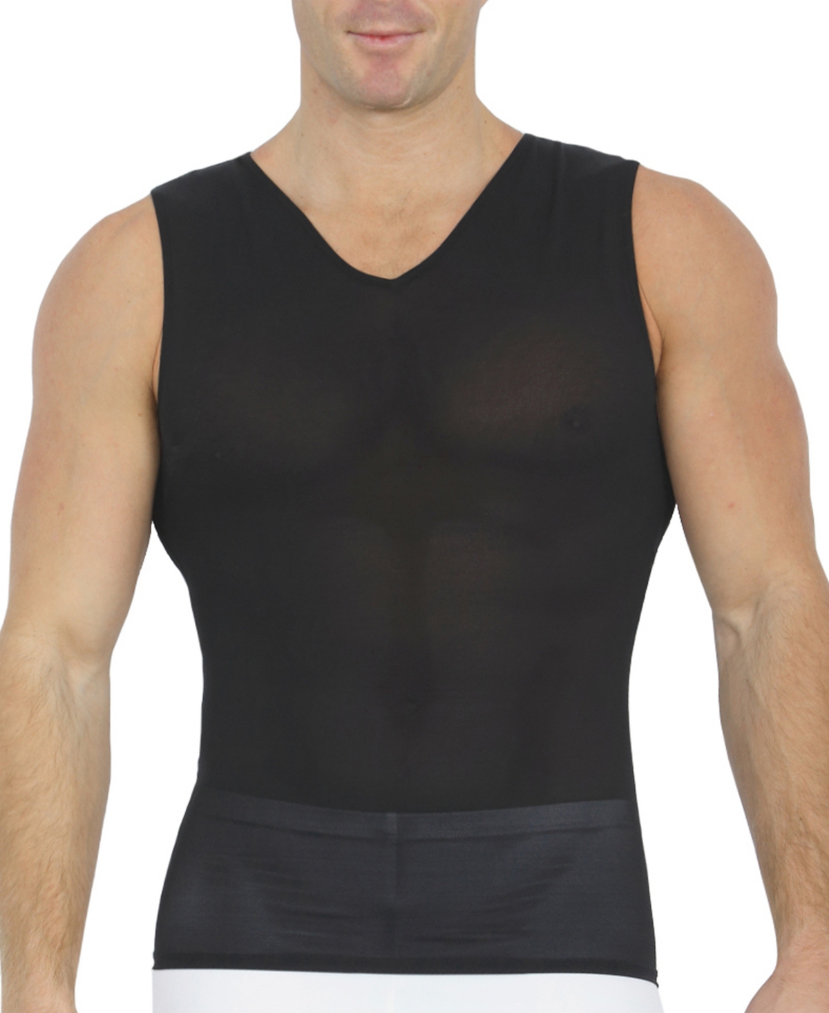 Men's Big & Tall Power Mesh Compression Sleeveless V-Neck Shirt - Black