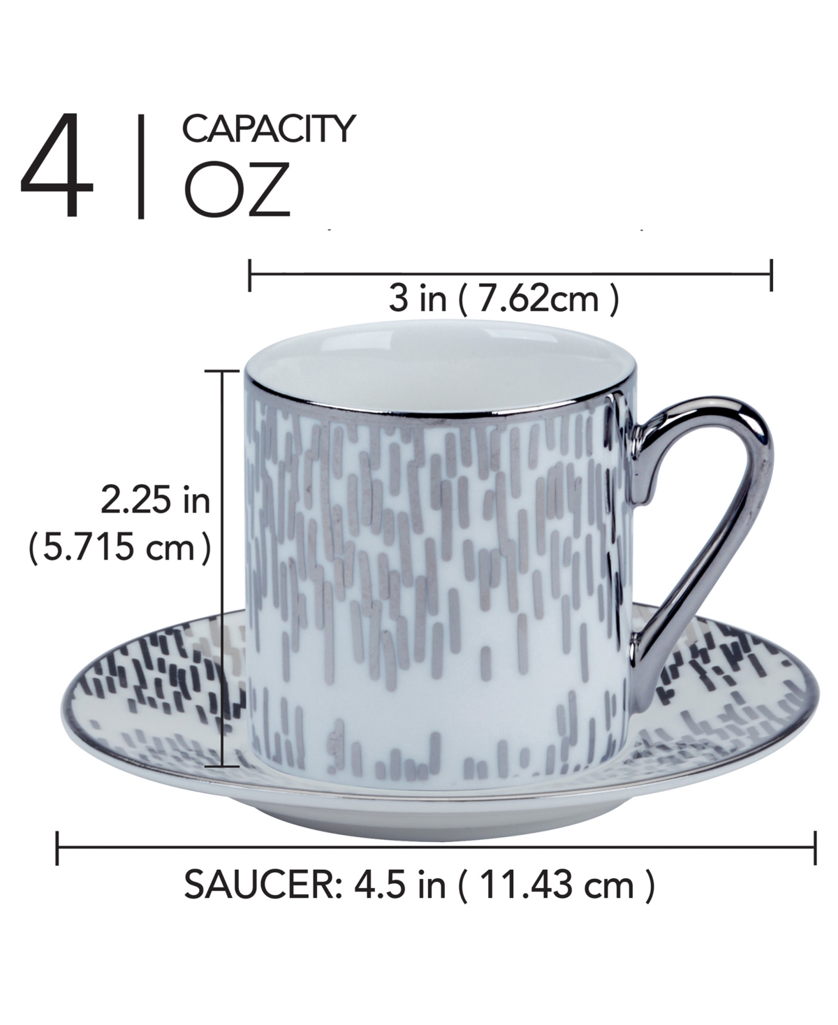 Certified International Matrix Espresso Cups & Saucers Set, Service For 6 In Silver