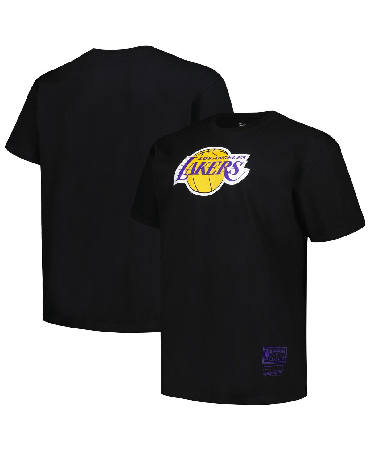 Men's Mitchell & Ness Black Distressed Los Angeles Lakers Big and Tall Hardwood Classics Vintage-Like Logo T-shirt - Black
