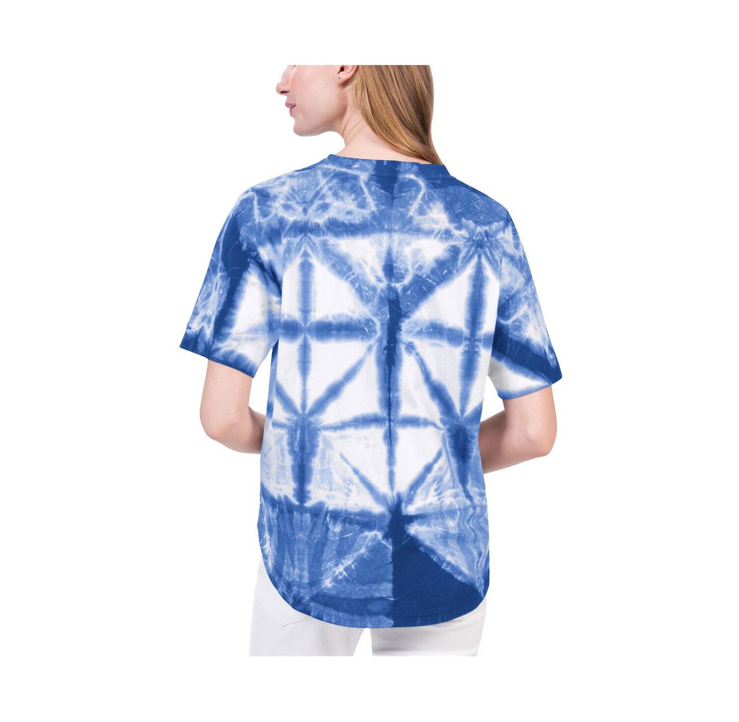 Women's Royal Philadelphia 76ers Tournament Raglan Oversized Tie-Dye V-Neck T-shirt