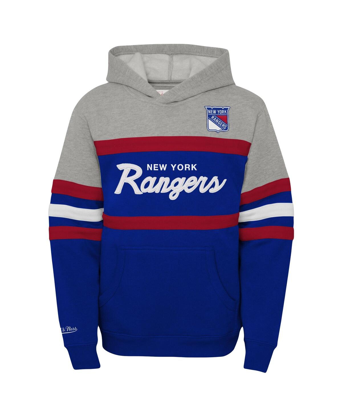 Big Boys Mitchell & NessNew York Rangers Head Coach Pullover Hoodie - Blue