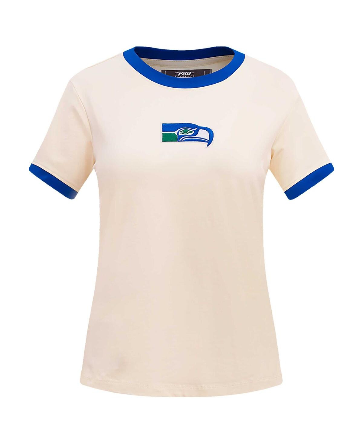 Shop Pro Standard Women's  Cream Distressed Seattle Seahawks Retro Classic Ringer T-shirt