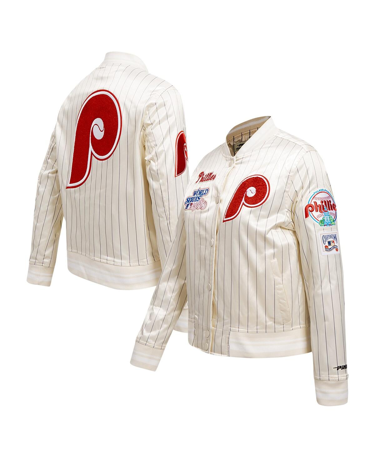 Men's Pro Standard Cream Philadelphia Phillies Cooperstown Collection Pinstripe Retro Classic Full-Button Satin Jacket - Cream