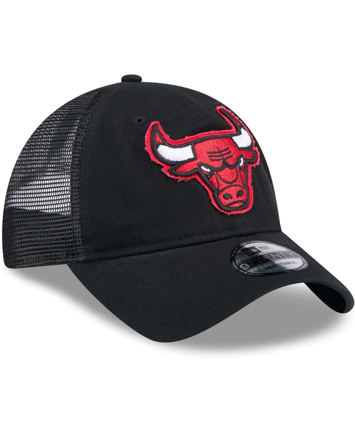 Men's New EraChicago Bulls Rough Edge Logo Trucker 9TWENTY Adjustable Hat - Black